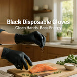 Disposable Gloves Matte Black Textured Grip Powder-Free