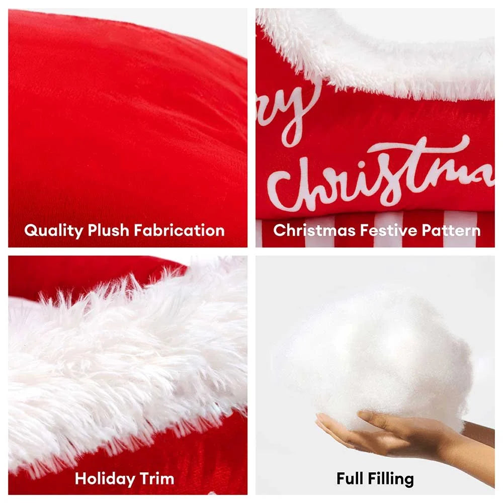 Dog Bed Christmas Sleigh Design Plush Faux Fur Non-Slip
