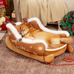 Dog Bed Christmas Sleigh Design Plush Faux Fur Non-Slip