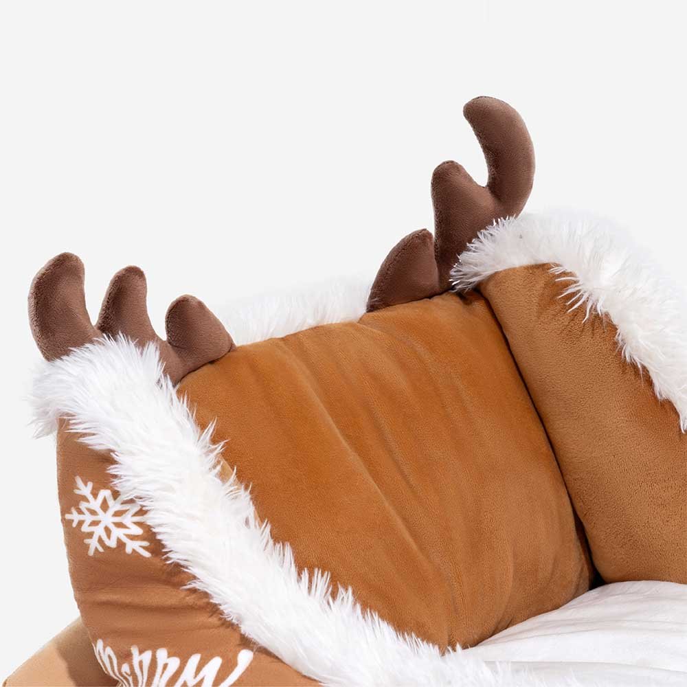 Dog Bed Christmas Sleigh Design Plush Faux Fur Non-Slip