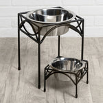 Dog Bowl Set Elevated Wrought Iron Stand Stainless Steel Bowl