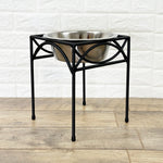 Dog Bowl Set Elevated Wrought Iron Stand Stainless Steel Bowl