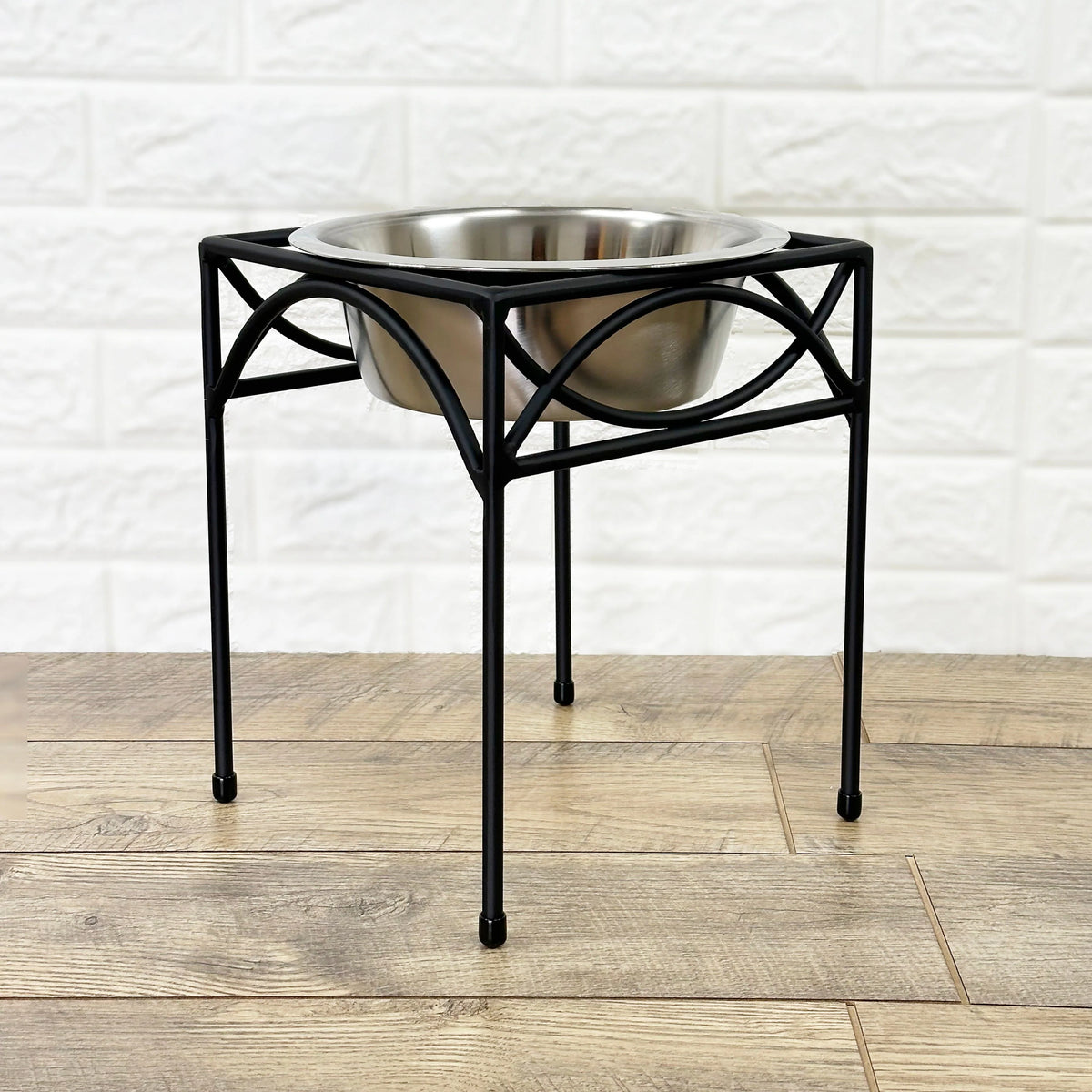 Dog Bowl Set Elevated Wrought Iron Stand Stainless Steel Bowl