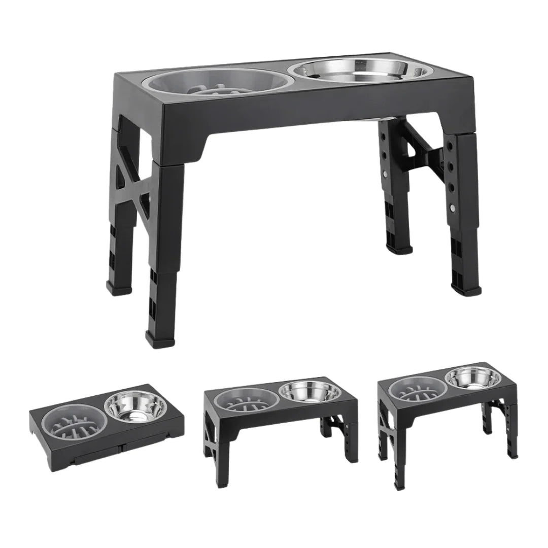 Dog Bowl Stand Adjustable Height Angled Stainless Steel Bowls