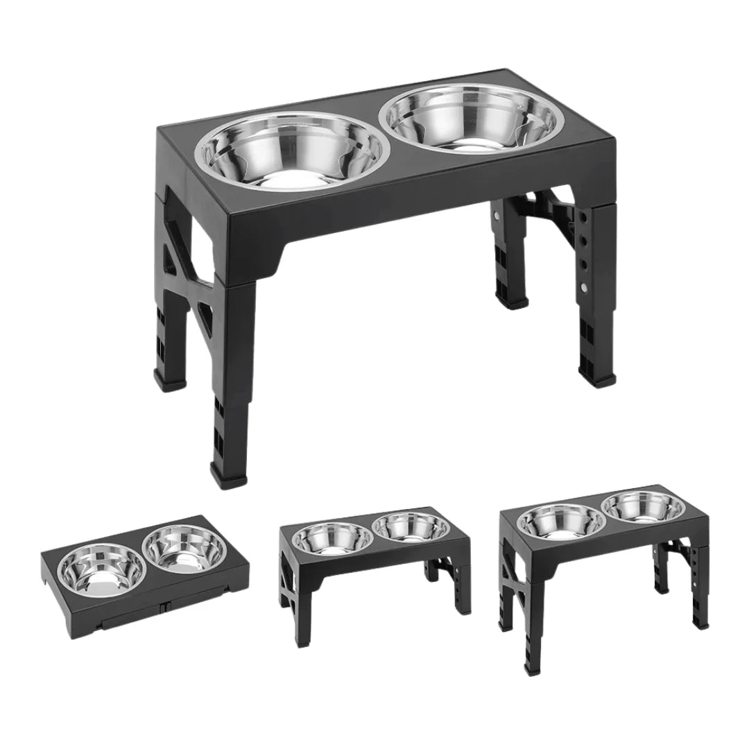Dog Bowl Stand Adjustable Height Angled Stainless Steel Bowls