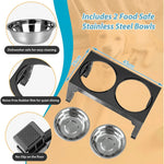 Dog Bowl Stand Adjustable Height Angled Stainless Steel Bowls
