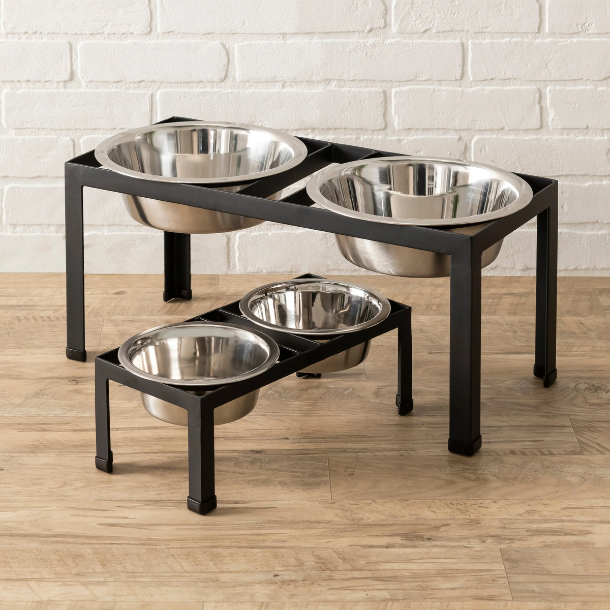 Dog Bowl Stand Elevated Double Stainless Steel Bowls Non-Skid