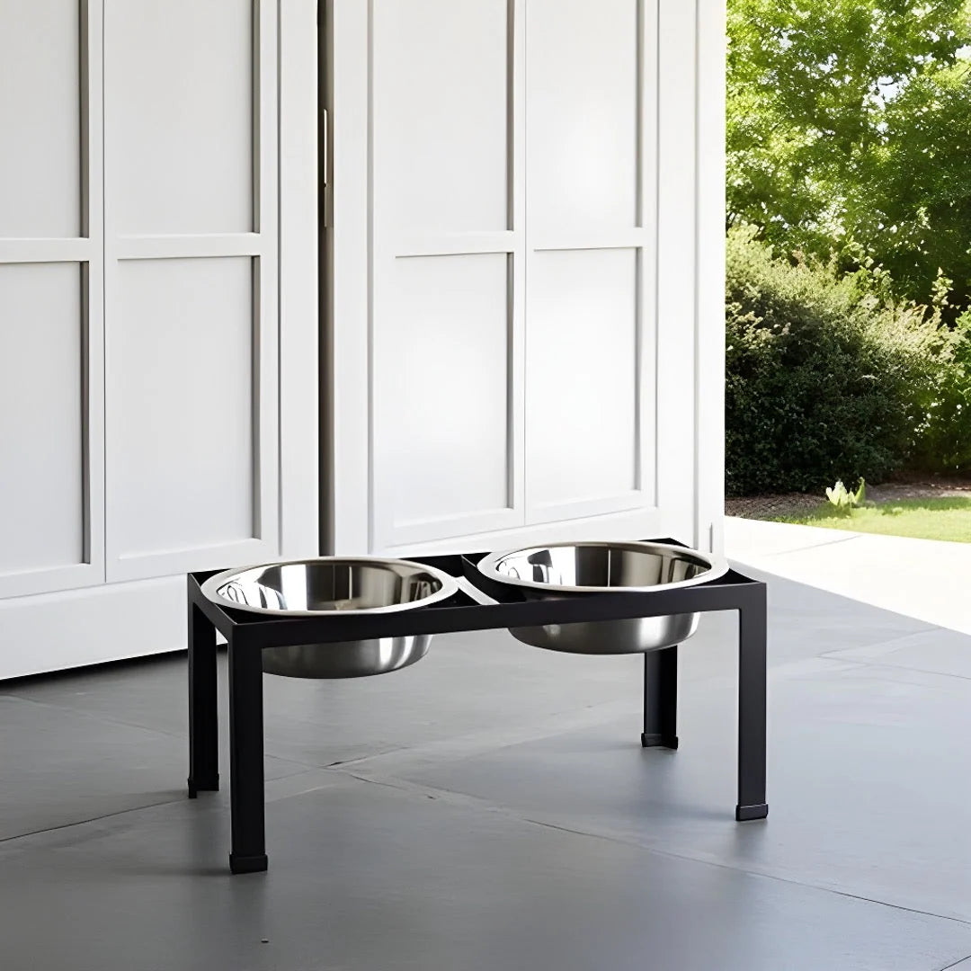Dog Bowl Stand Elevated Double Stainless Steel Bowls Non-Skid