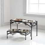 Dog Bowl Stand Elevated Double Stainless Steel Bowls Non-Slip