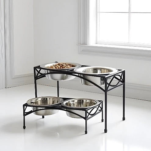 Dog Bowl Stand Elevated Double Stainless Steel Bowls Non-Slip