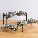 Dog Bowl Stand Elevated Double Stainless Steel Bowls Non-Slip