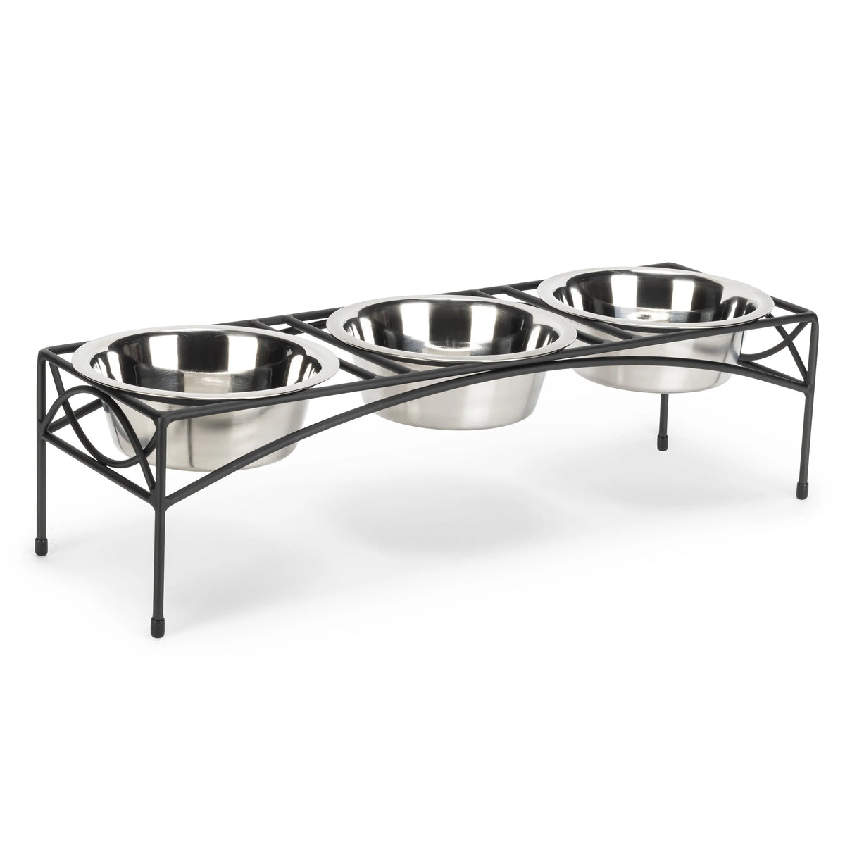 Dog Bowl Stand Elevated Triple Stainless Steel Bowls