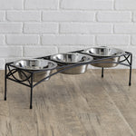 Dog Bowl Stand Elevated Triple Stainless Steel Bowls