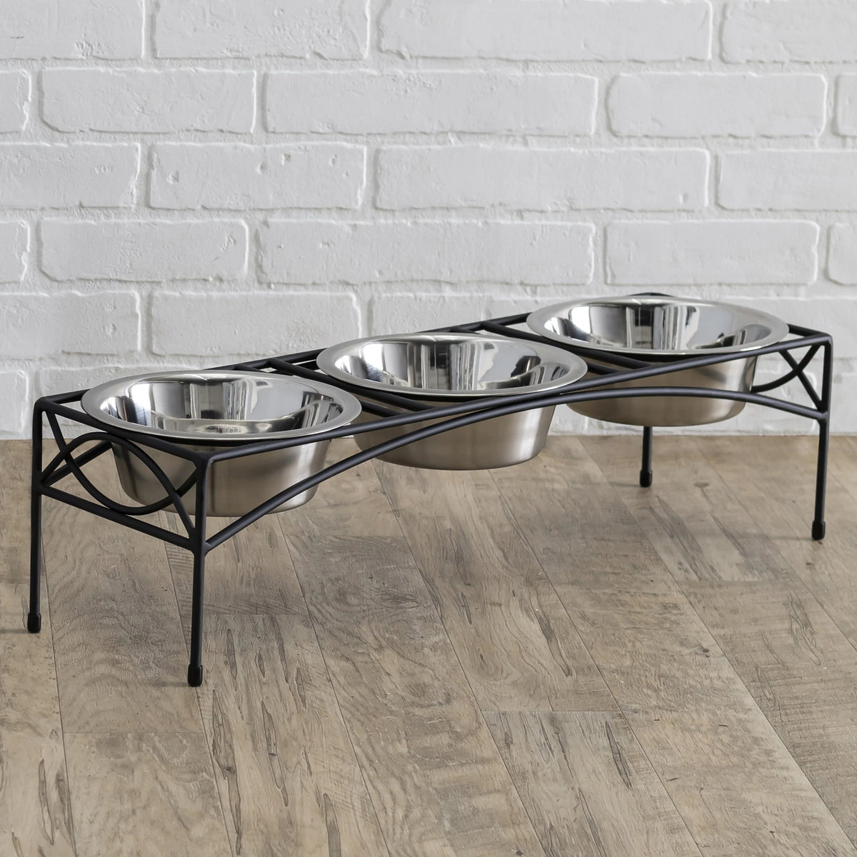 Dog Bowl Stand Elevated Triple Stainless Steel Bowls
