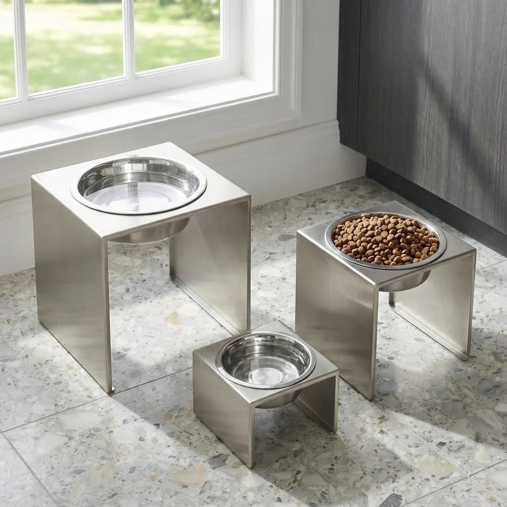Dog Bowl Stand Stainless Steel Non-Slip Three Heights