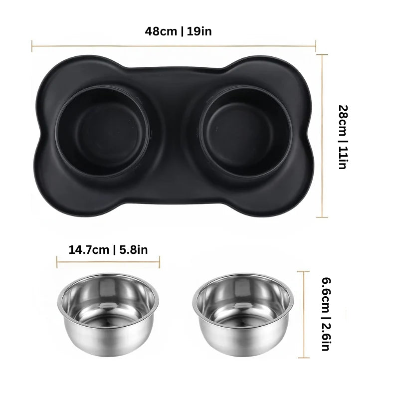 Dog & Cat Bowl Set Stainless Steel Non-Slip Base