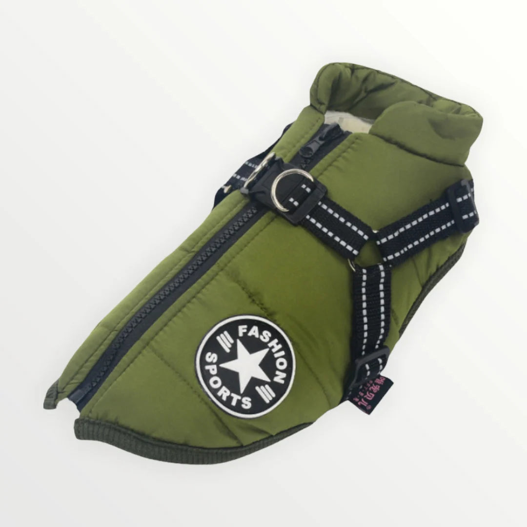 Dog Coat Water-Resistant Integrated Harness Reflective Details
