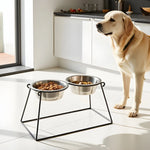 Dog Feeder Elevated Adjustable Height Stainless Steel Double Bowls