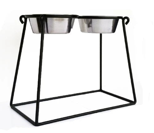 Dog Feeder Elevated Adjustable Height Stainless Steel Double Bowls