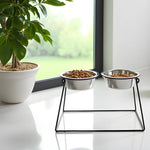 Dog Feeder Elevated Adjustable Height Stainless Steel Double Bowls