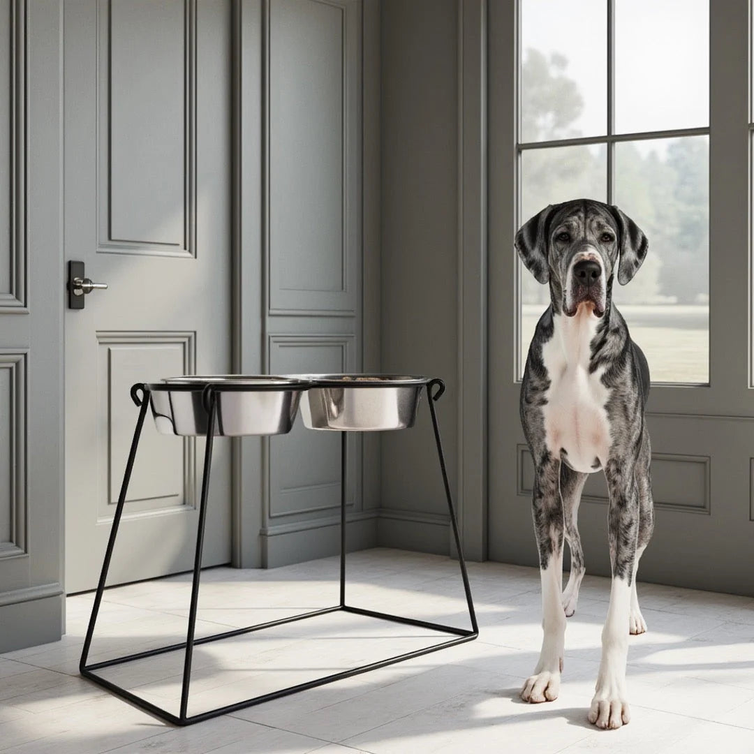 Dog Feeder Elevated Adjustable Height Stainless Steel Double Bowls