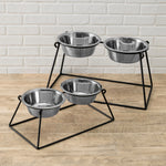 Dog Feeder Elevated Adjustable Height Stainless Steel Double Bowls