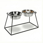 Dog Feeder Elevated Adjustable Height Stainless Steel Double Bowls