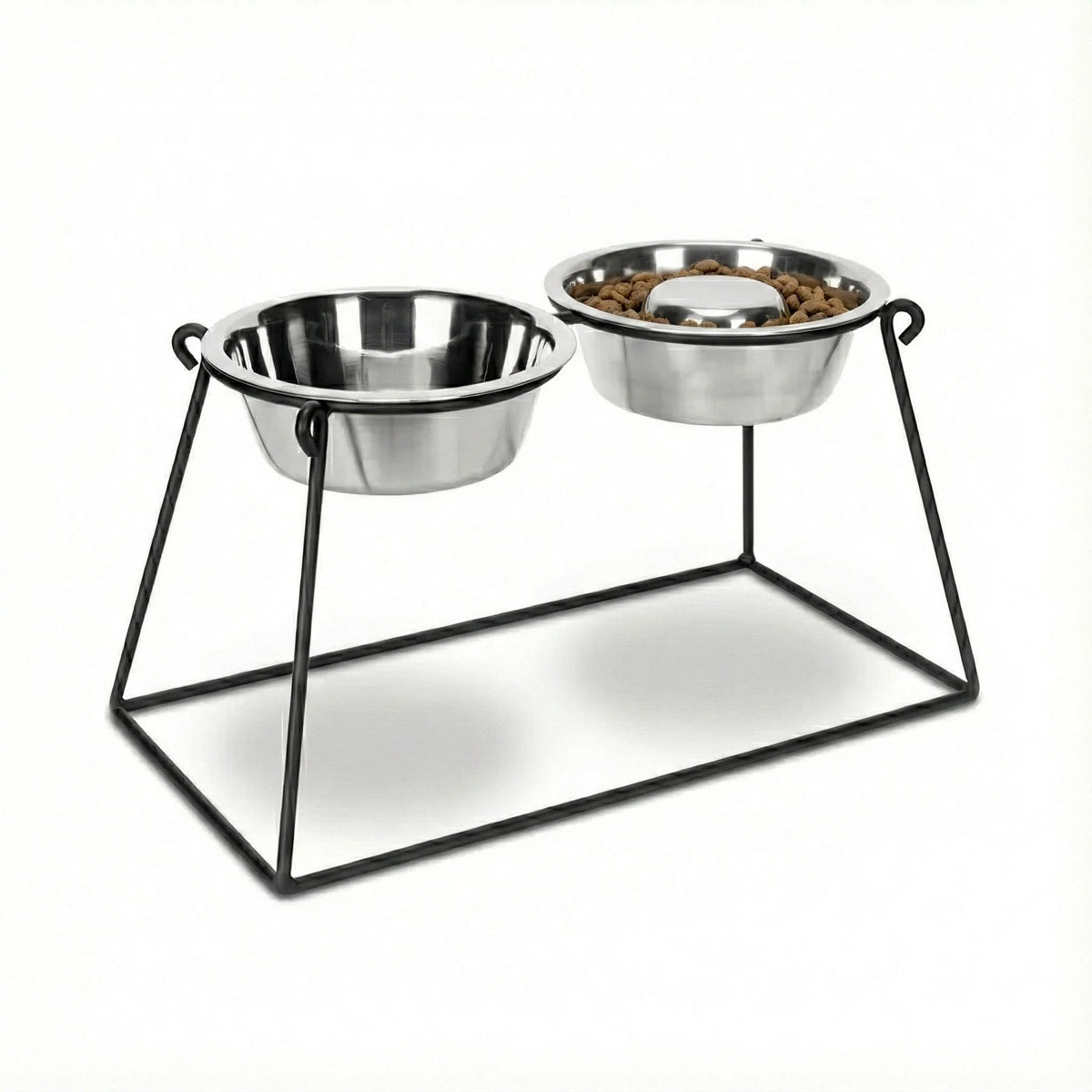 Dog Feeder Elevated Adjustable Height Stainless Steel Double Bowls