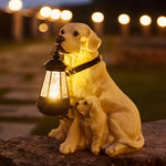 Dog Garden Statue Solar Lantern Weather-Resistant Resin Automatic LED Light