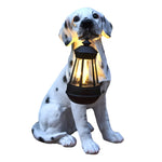 Dog Garden Statue Solar Lantern Weather-Resistant Resin Automatic LED Light