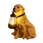 Dog Garden Statue Solar Lantern Weather-Resistant Resin Automatic LED Light