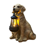 Dog Garden Statue Solar Lantern Weather-Resistant Resin Automatic LED Light