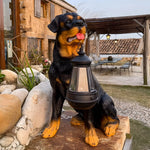 Dog Garden Statue Solar Lantern Weather-Resistant Resin Automatic LED Light