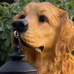 Dog Garden Statue Solar Lantern Weather-Resistant Resin Automatic LED Light