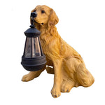 Dog Garden Statue Solar Lantern Weather-Resistant Resin Automatic LED Light