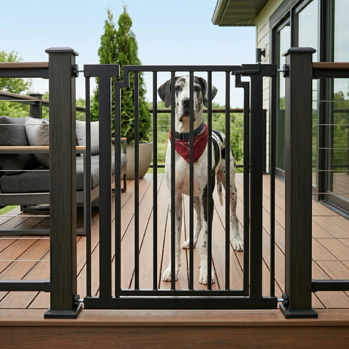 Dog Gate Extra Tall 42 Inch Steel Walk-Through Pressure-Mounted
