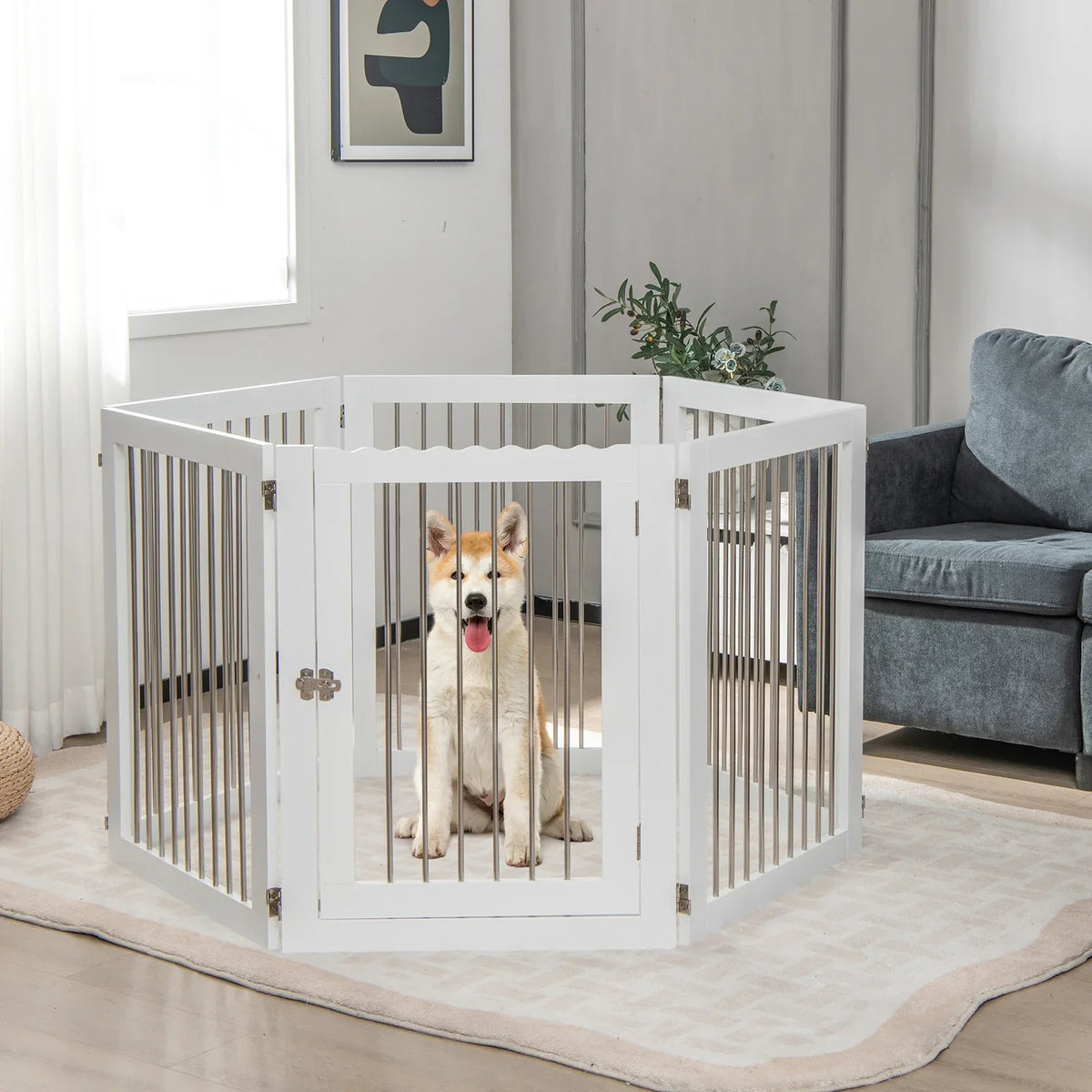 Dog Gate Freestanding Extra Wide Lockable Door
