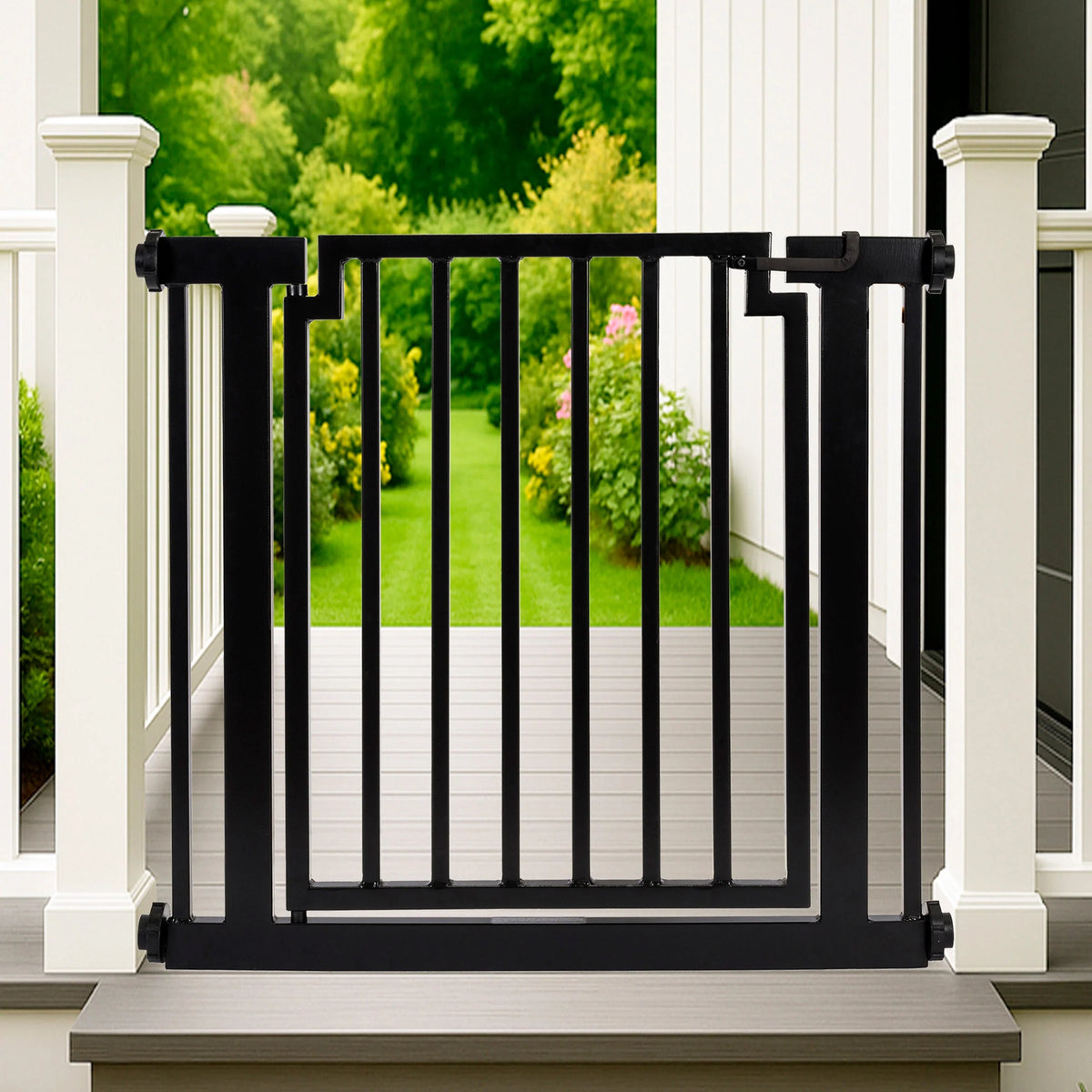 Dog Gate Weather-Resistant Steel Pressure-Mounted Adjustable