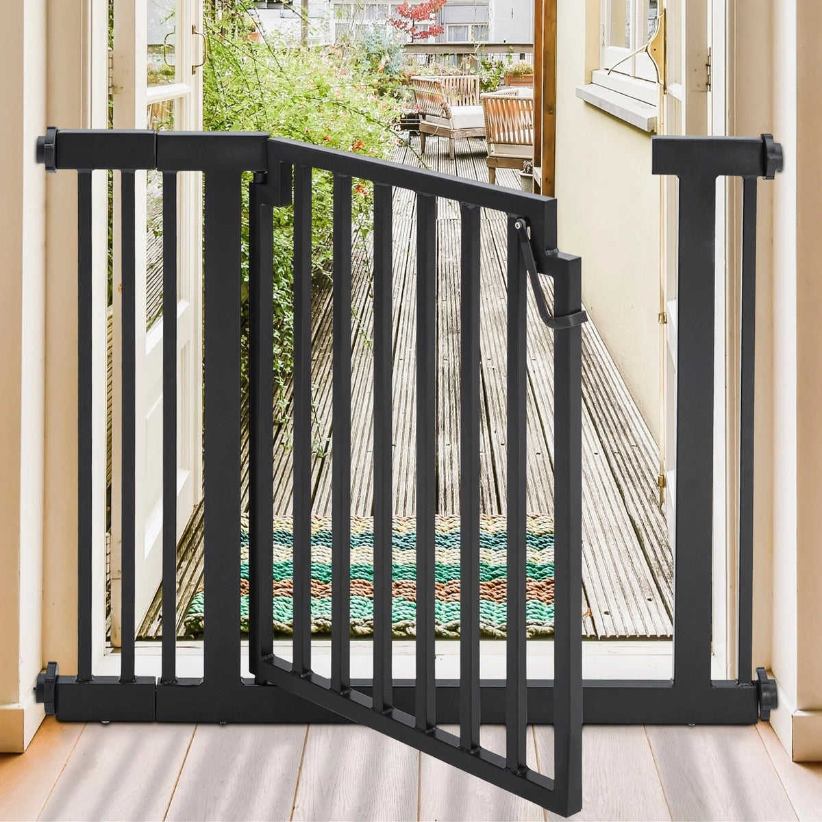 Dog Gate Weather-Resistant Steel Pressure-Mounted Adjustable