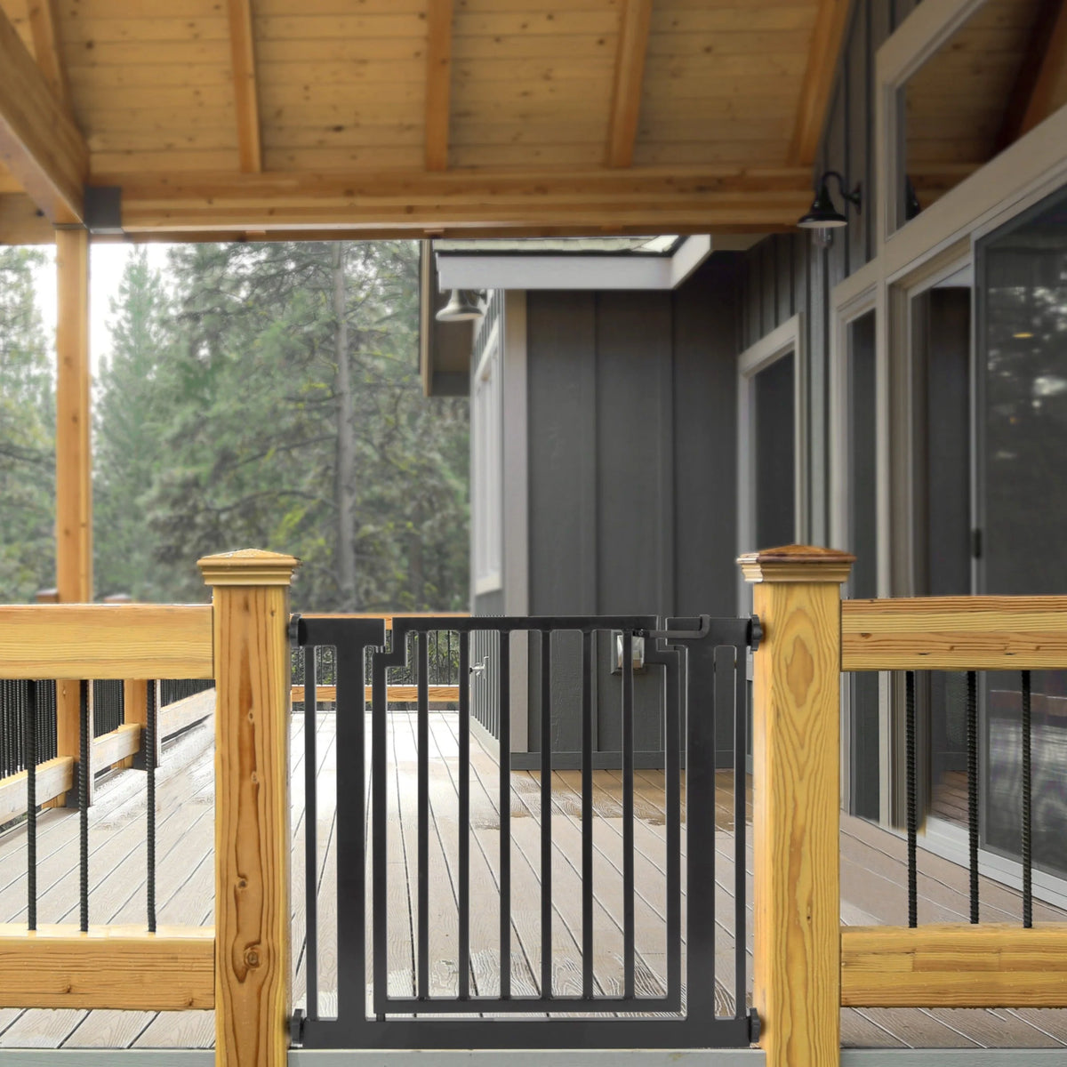 Dog Gate Weather-Resistant Steel Pressure-Mounted Adjustable