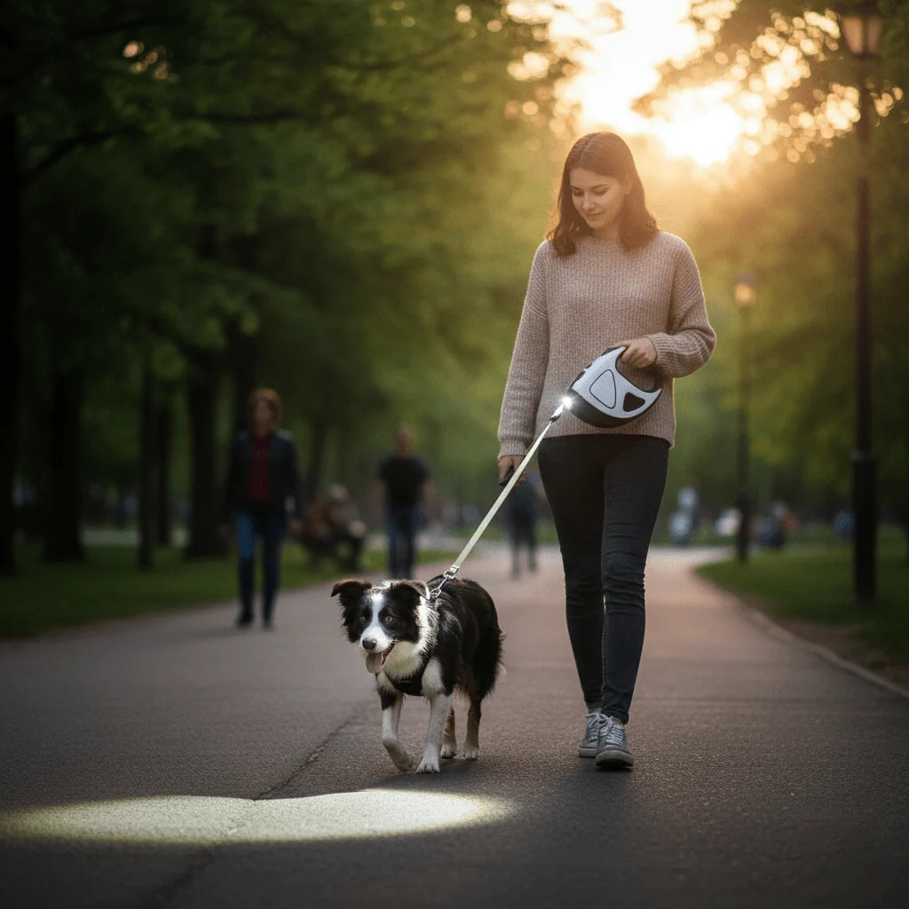 Dog Leash Retractable LED Light Anti-Slip Handle