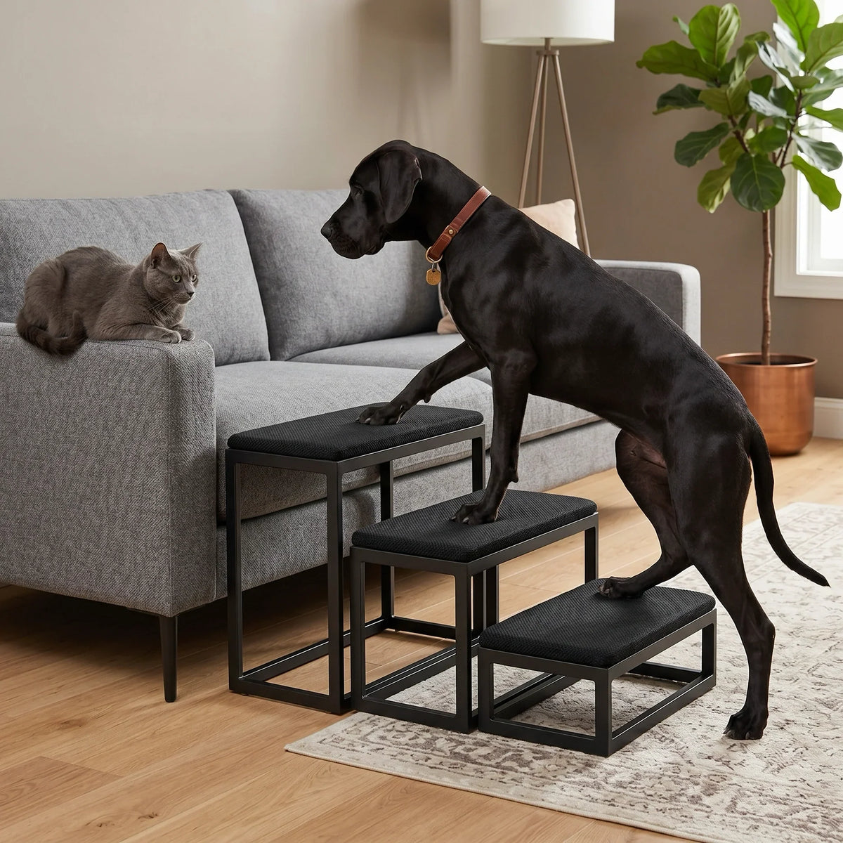 Dog Stairs Wide Padded Non-Slip Steps 180 lb Capacity