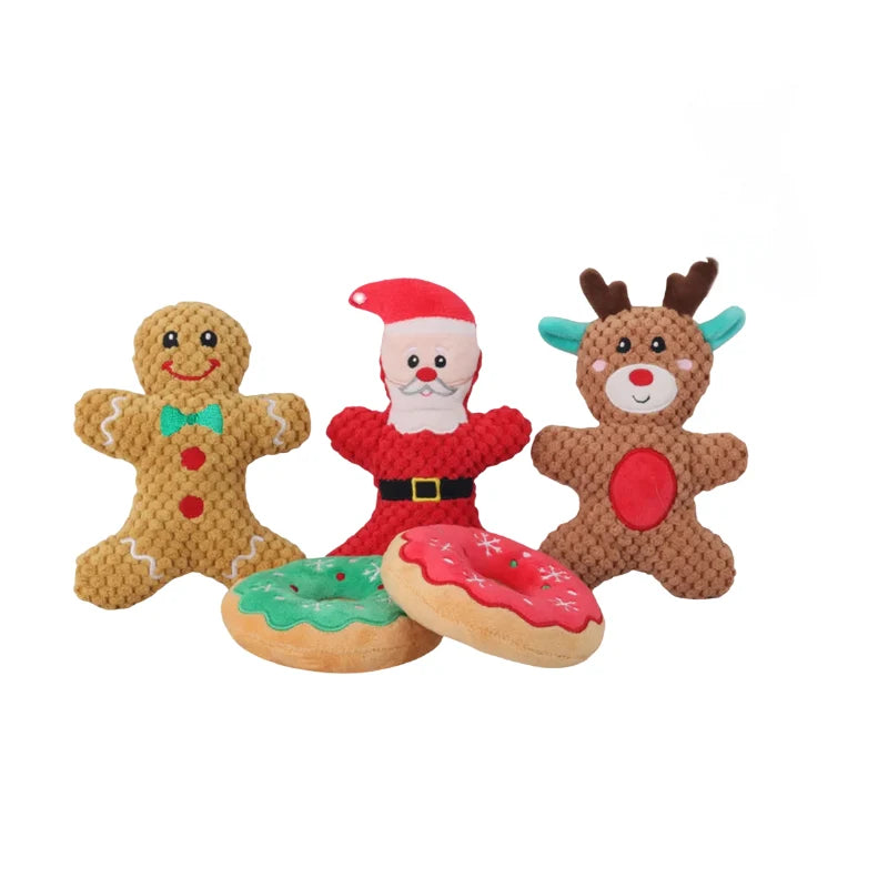 Dog Toy Set Holiday Plush Squeakers Set of 5