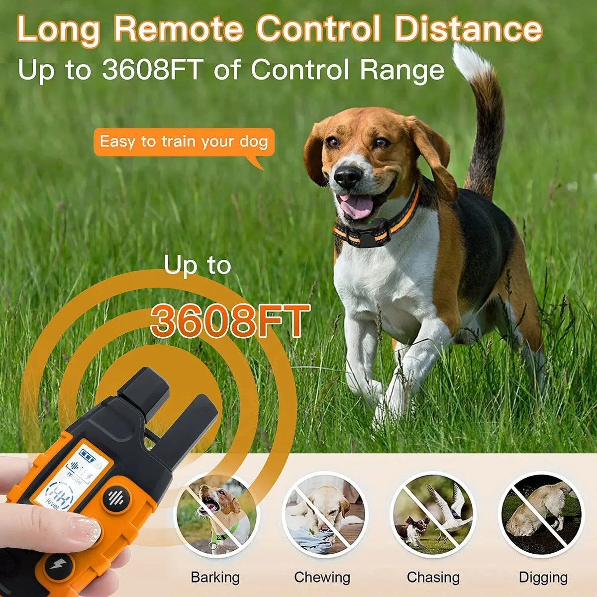Dog Training Collar Long-Range Remote Three Modes Waterproof