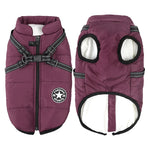Dog Winter Coat Waterproof Windproof Fleece-Lined Built-In Harness