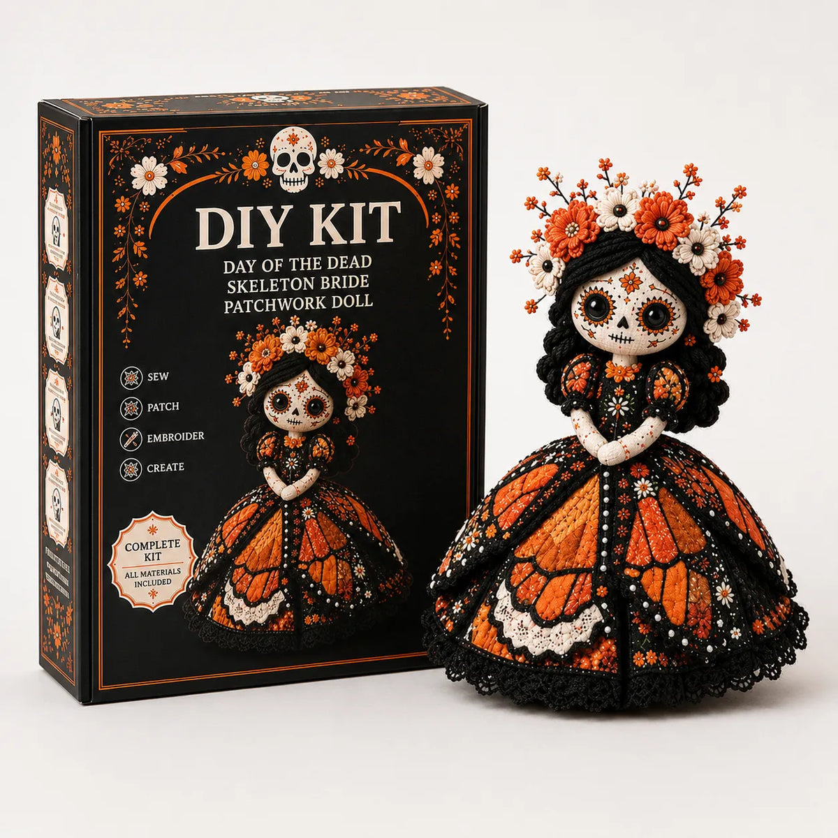 Doll Sewing Kit Day of the Dead Patchwork Design