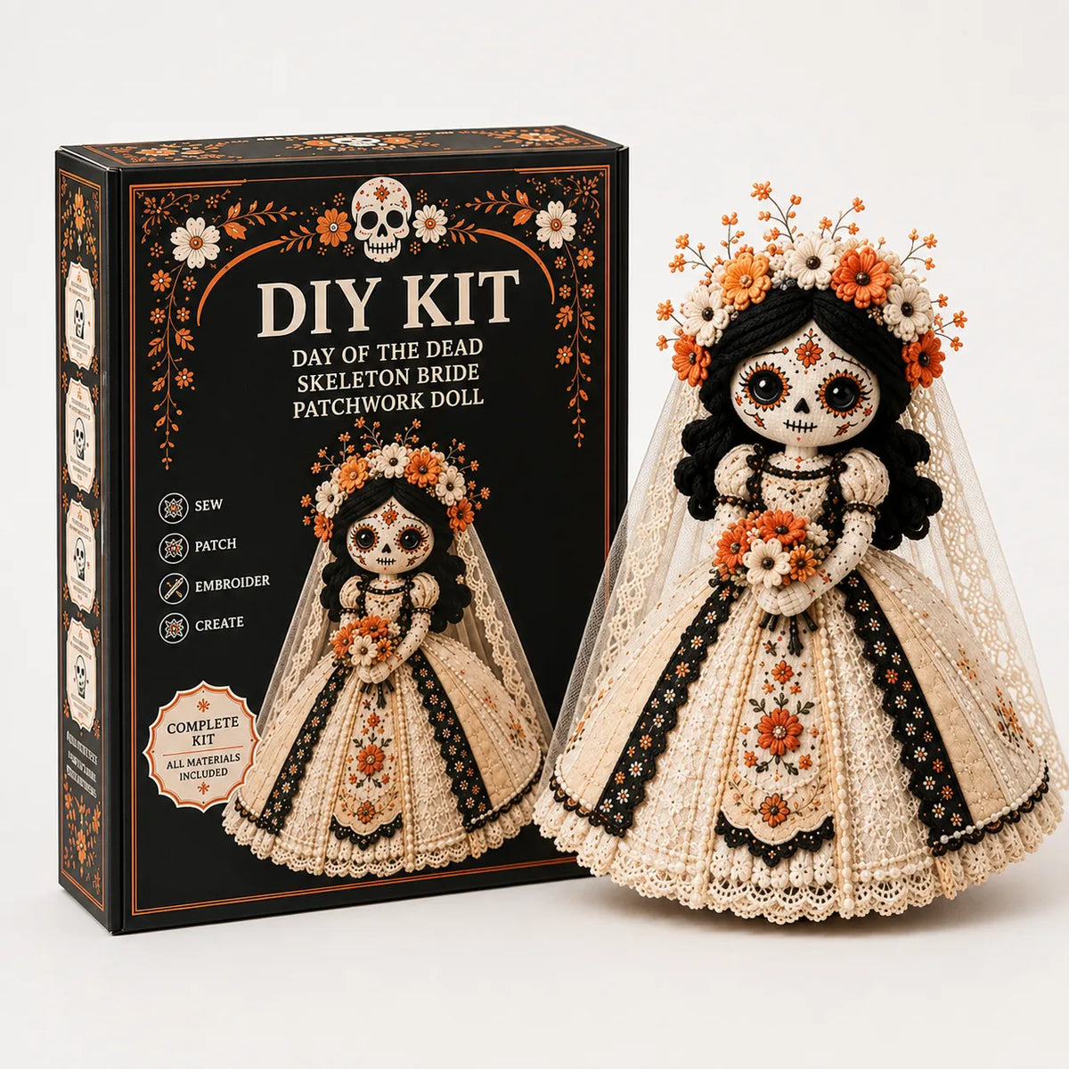 Doll Sewing Kit Day of the Dead Patchwork Design