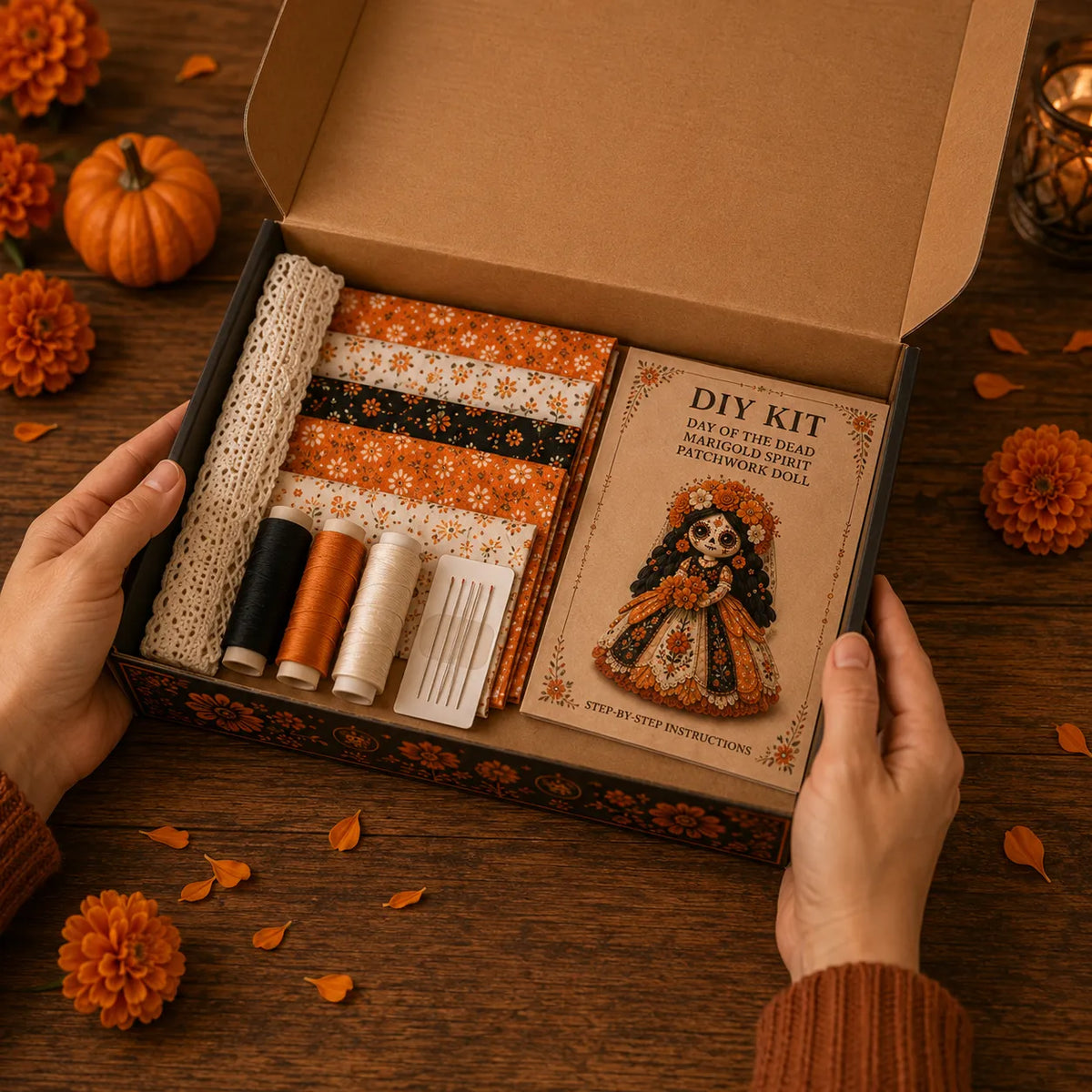 Doll Sewing Kit Day of the Dead Patchwork Design