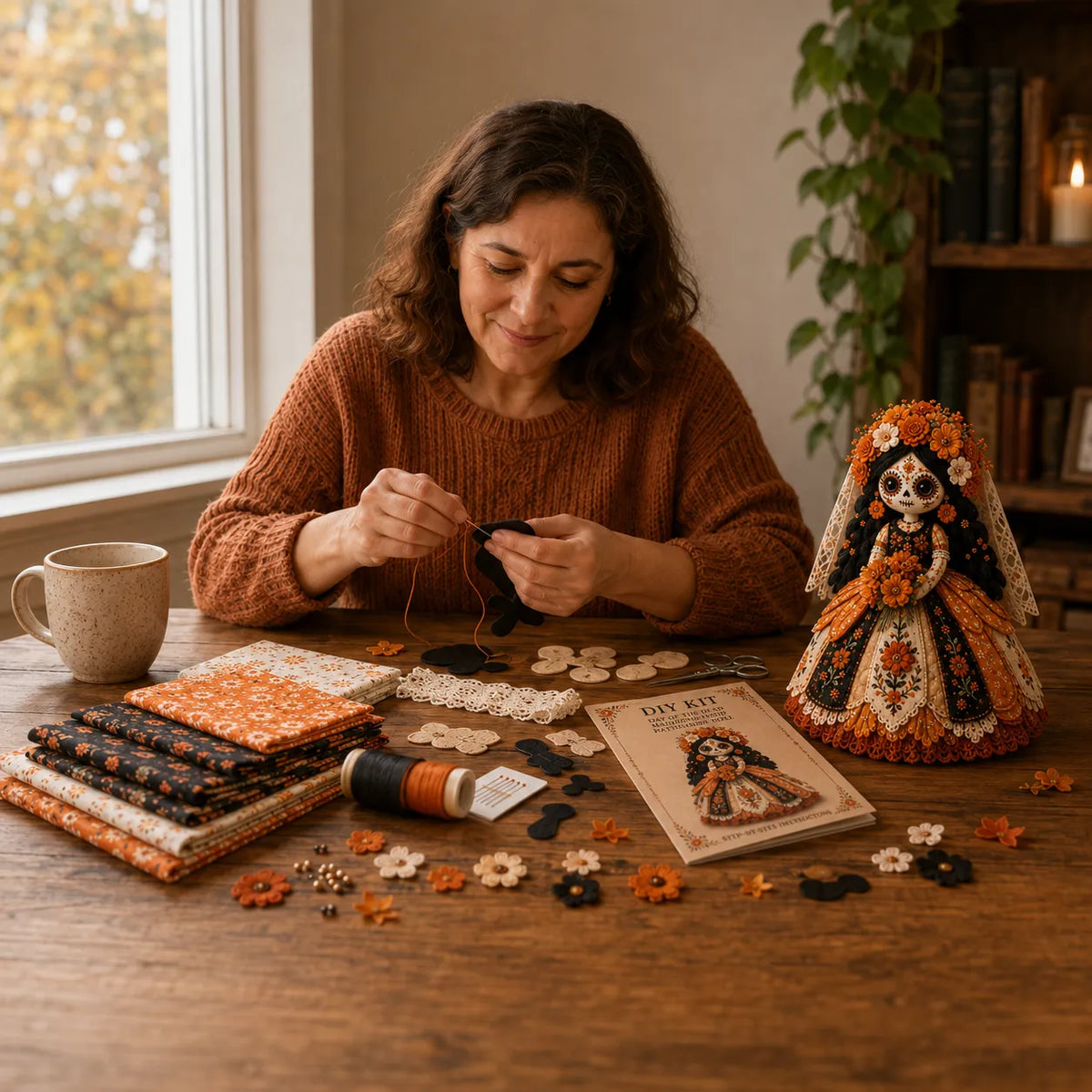 Doll Sewing Kit Day of the Dead Patchwork Design