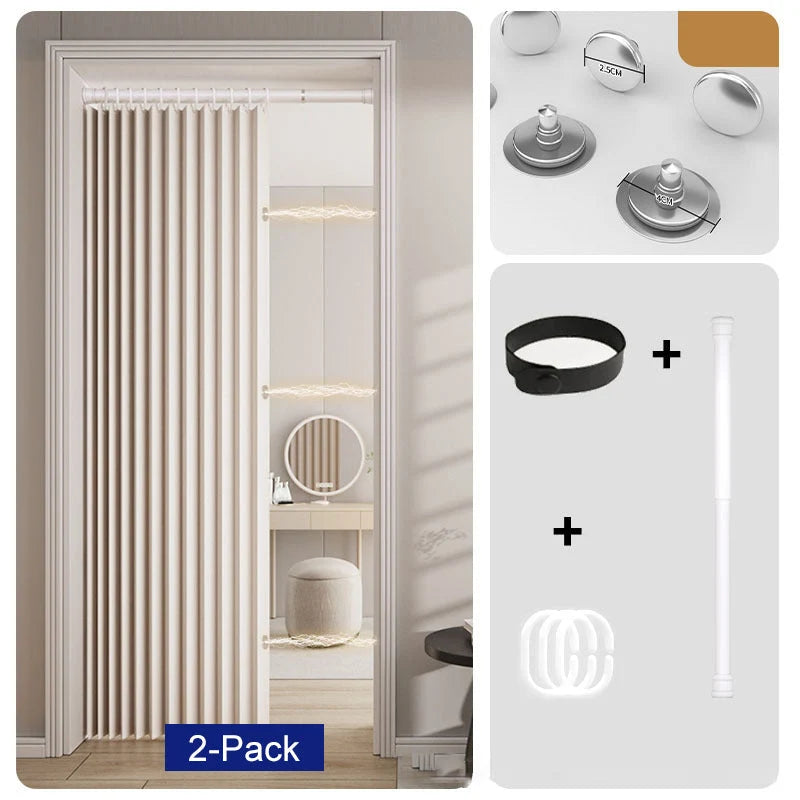 Door Curtain Magnetic Closure Accordion Folding No-Drill Installation